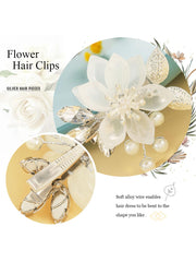 2-Pack Silver Leaf Beaded Flower Hair Clips