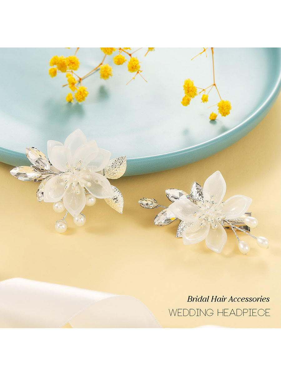 2-Pack Silver Leaf Beaded Flower Hair Clips