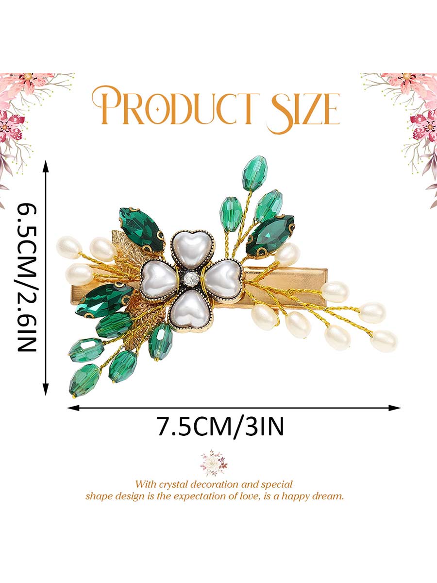 Hairpin with Green Crystal and Pearl Decoration