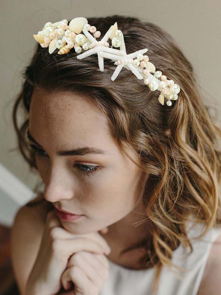 White Pearl Shell Starfish Headband