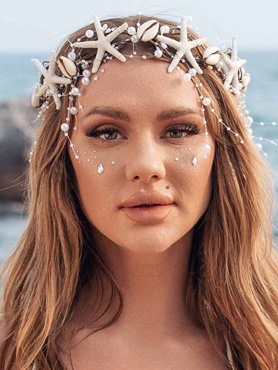 Pearl Braid Headband with Starfish Shell Decoration