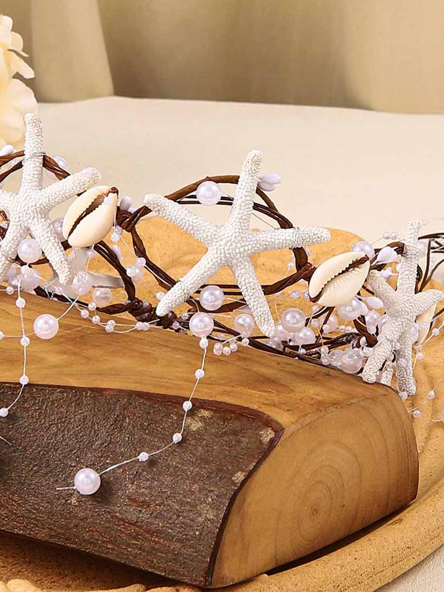 Pearl Braid Headband with Starfish Shell Decoration