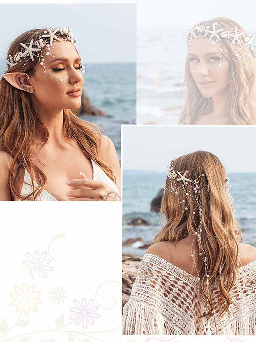 Pearl Braid Headband with Starfish Shell Decoration