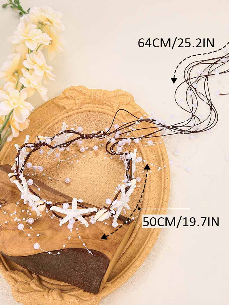 Pearl Braid Headband with Starfish Shell Decoration