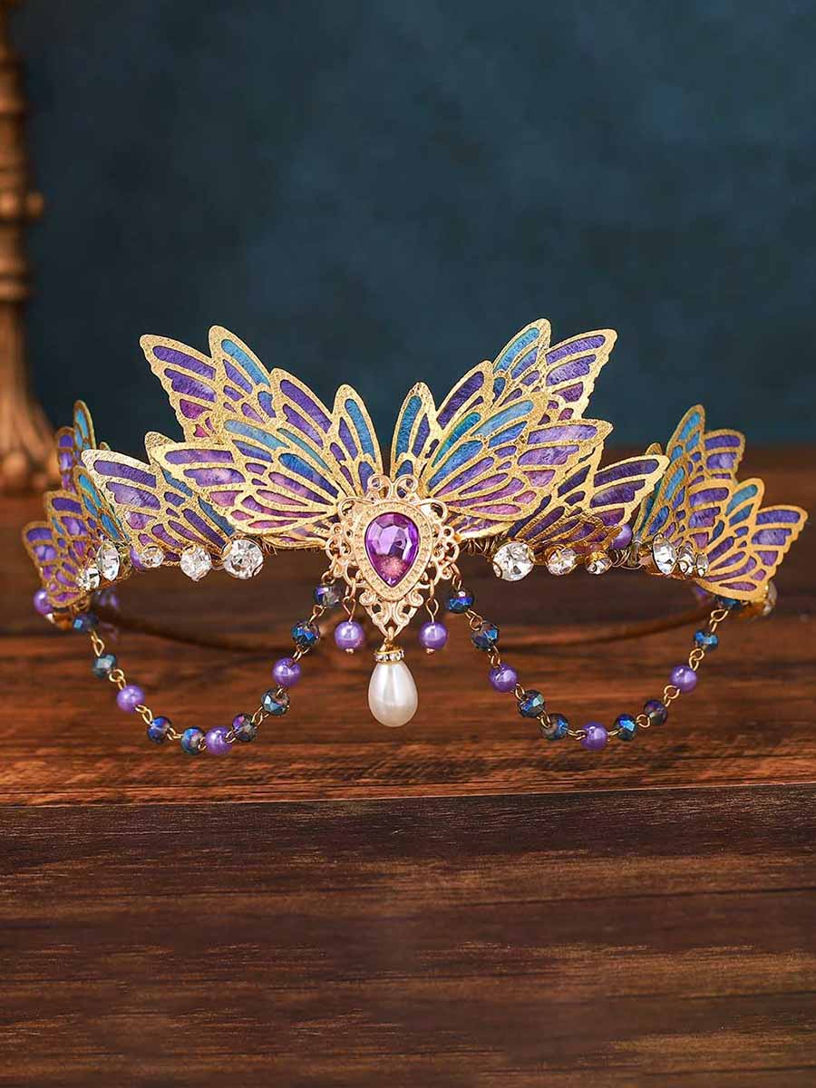 Purple Enamel Butterfly Crystal Crown