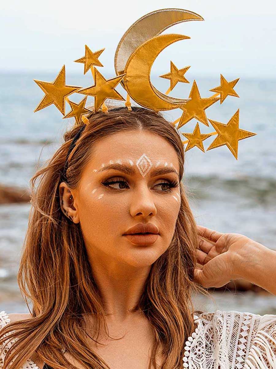 Reflective Star and Moon Halo Crown