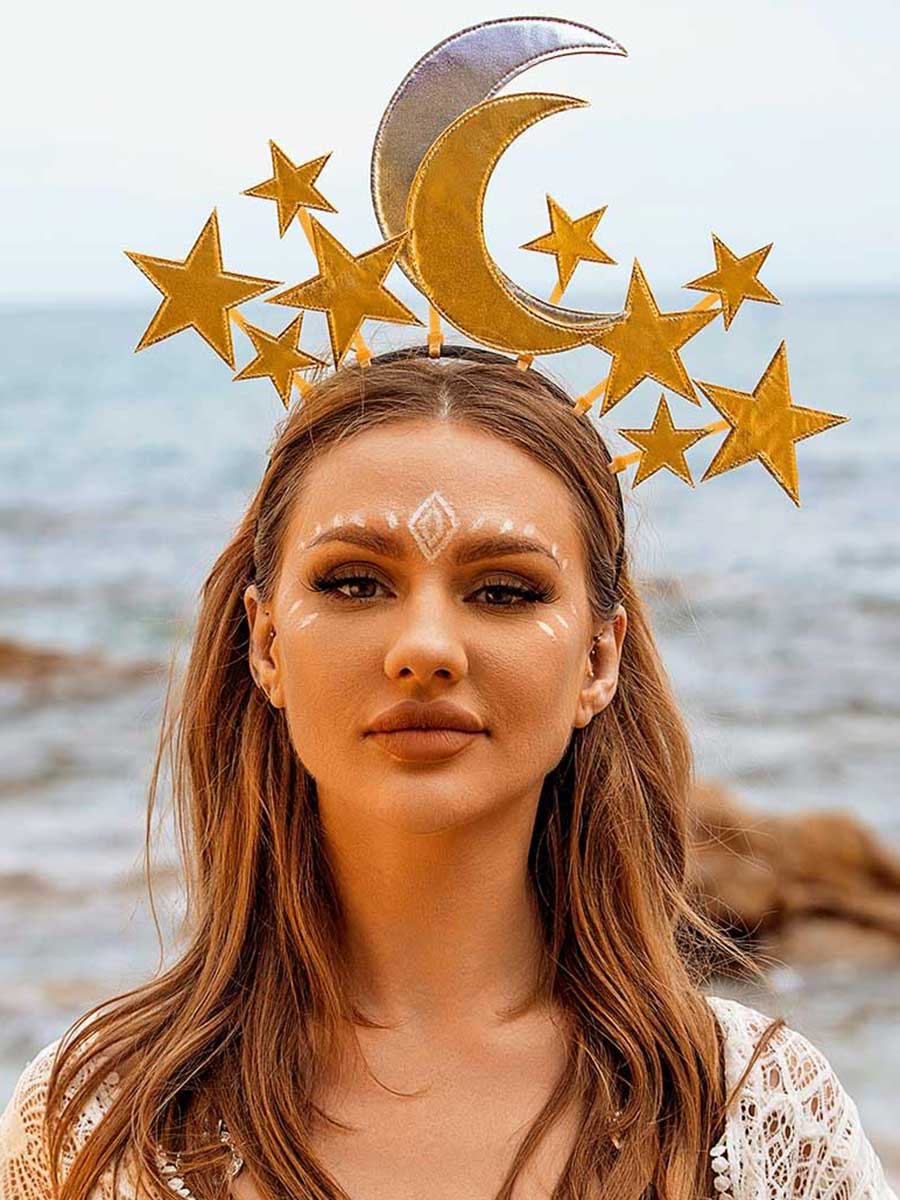 Reflective Star and Moon Halo Crown