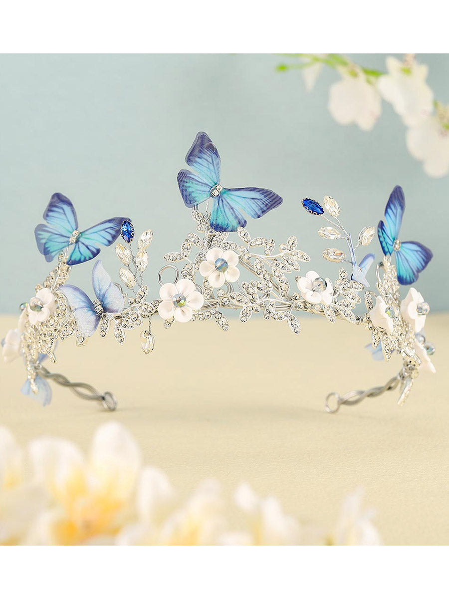 Blue Butterfly Silver Rhinestone Crown