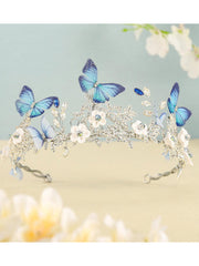 Blue Butterfly Silver Rhinestone Crown