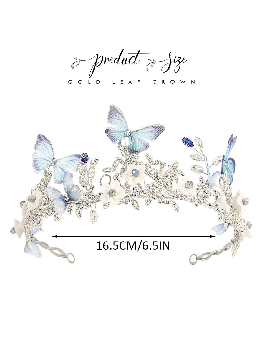 Blue Butterfly Silver Rhinestone Crown