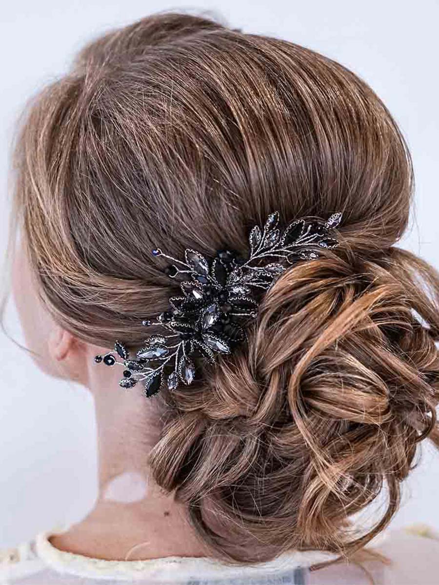 Retro Style Black Crystal Wedding Hair Comb