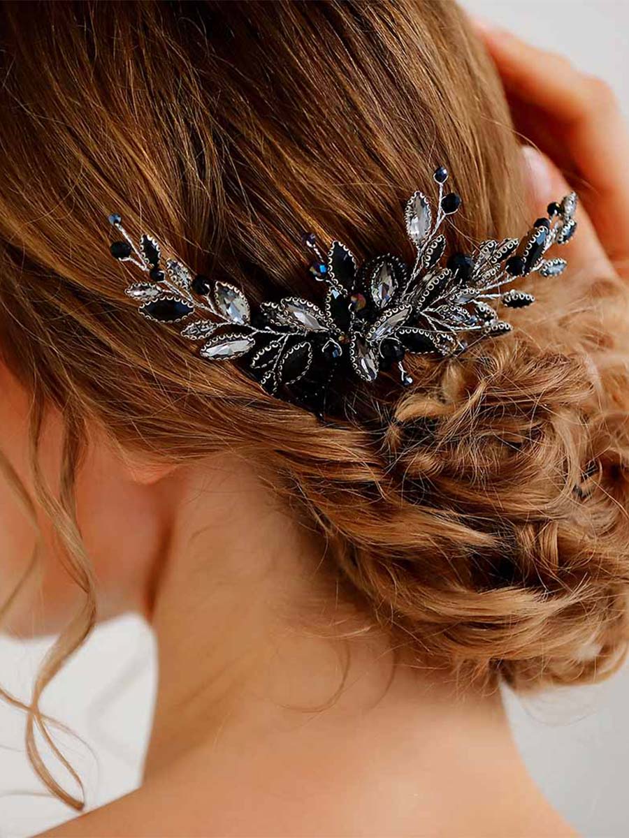 Retro Style Black Crystal Wedding Hair Comb