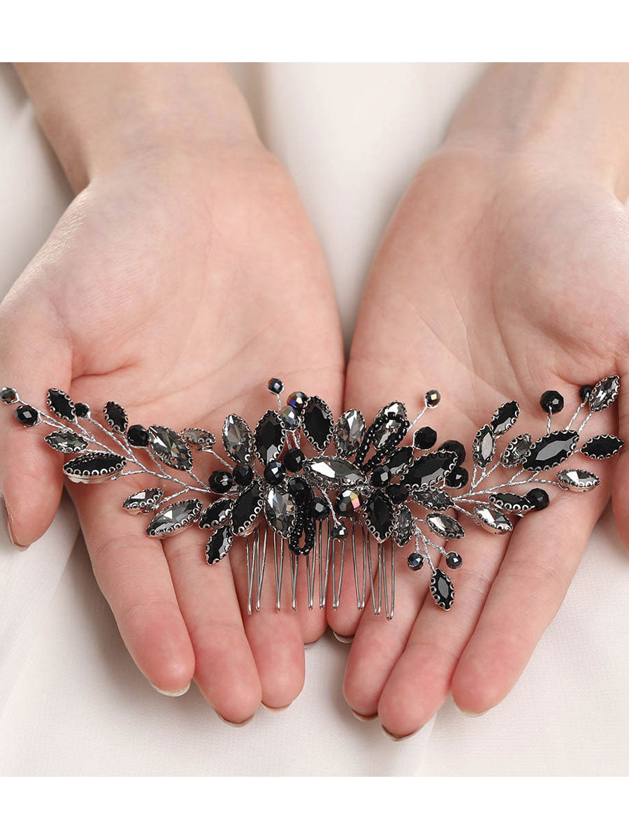 Retro Style Black Crystal Wedding Hair Comb