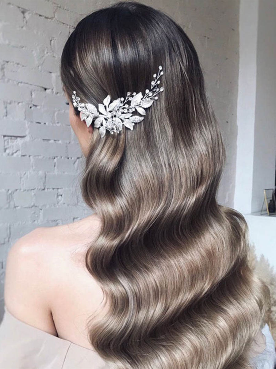 Silver Leaf Rhinestone Wedding Hair Comb