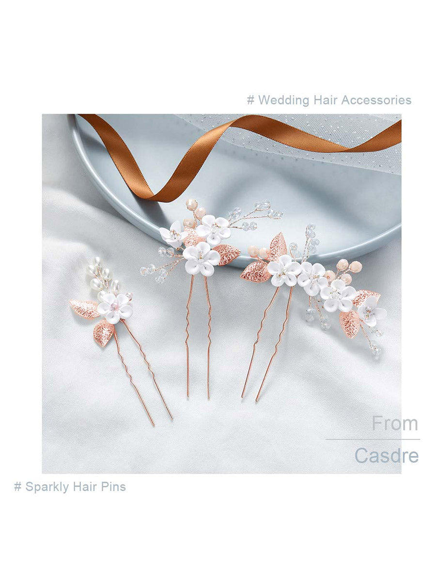 3-Pack Rhinestone Flower Wedding Hairpins