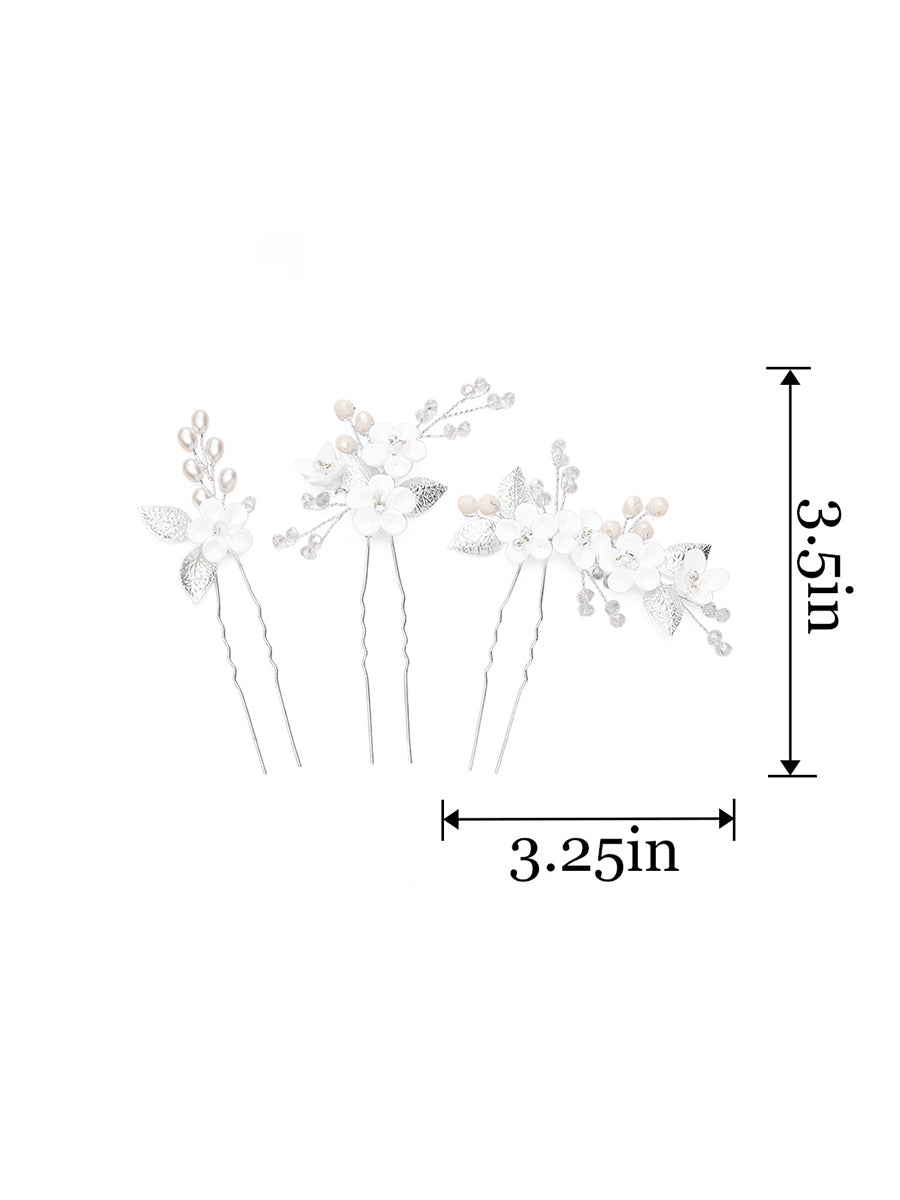 3-Pack Rhinestone Flower Wedding Hairpins
