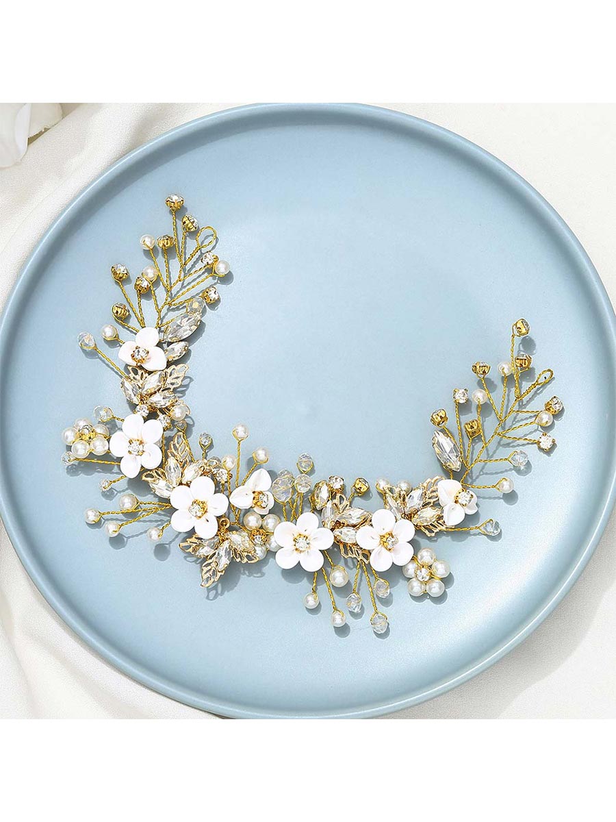 Vine White Flower Crystal Bridal Headdress