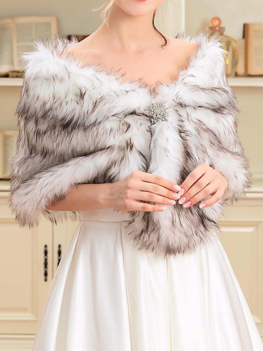 Faux Fur Cape With Brooch