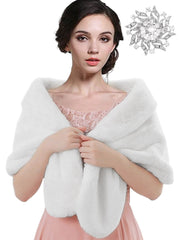 Faux Fur Cape With Brooch