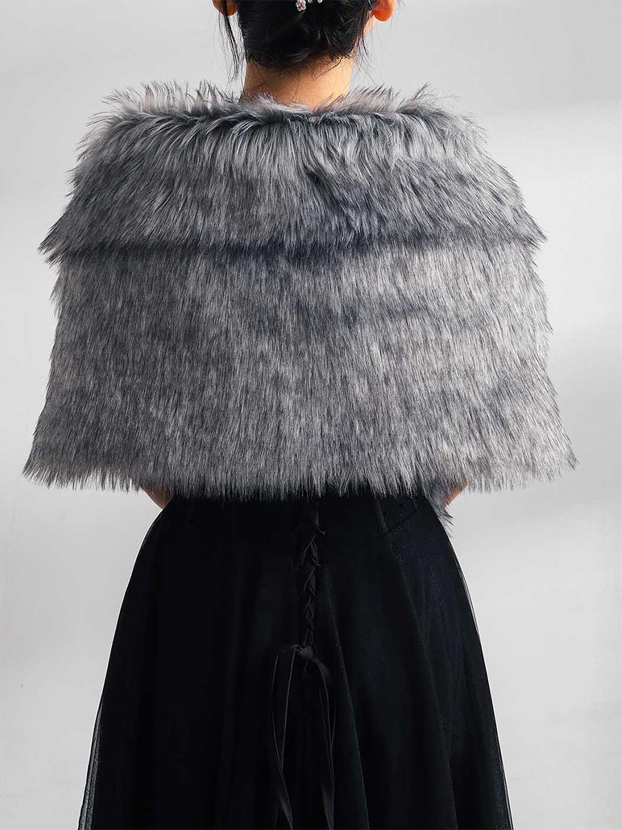 Faux Fur Cape With Brooch