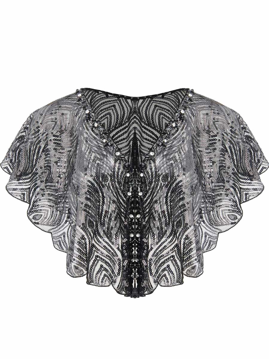 Black Sequin Cape Mesh Cover-Up