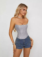 Summer Slim Fit Sexy Strapless Sequin Crop Top
