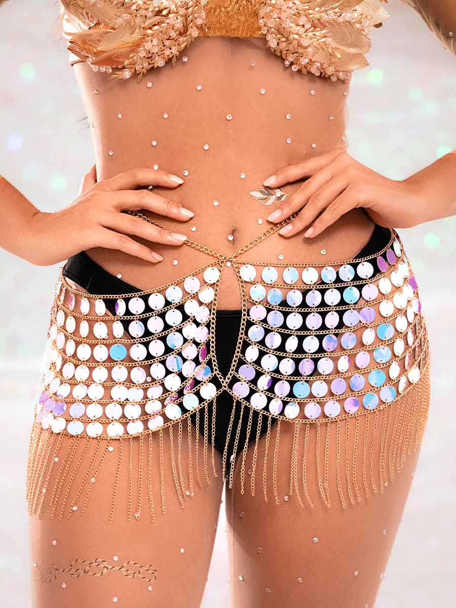 Silver Sparkly Fringe Skirt - Hollow Metal Chain Skirt