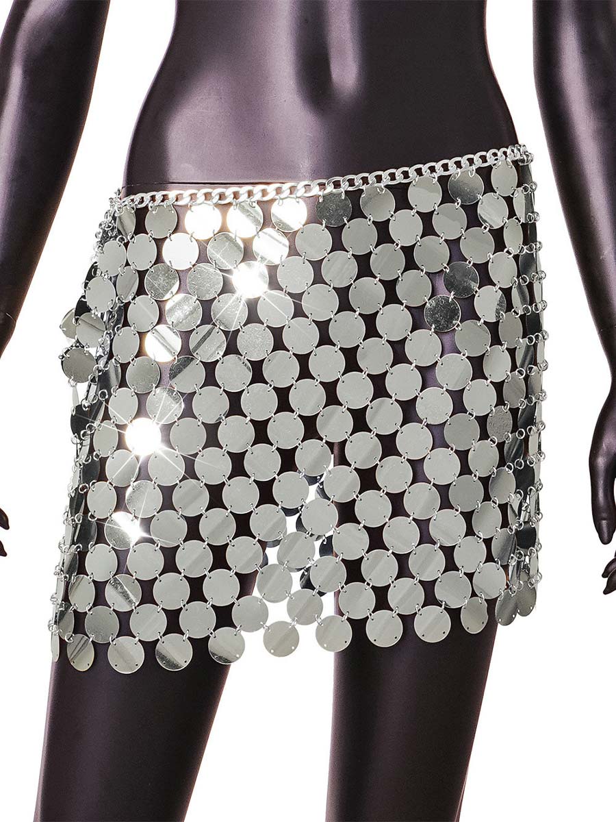 Silver Sequin Disc Skirt â€?Sparkly Disco Mini