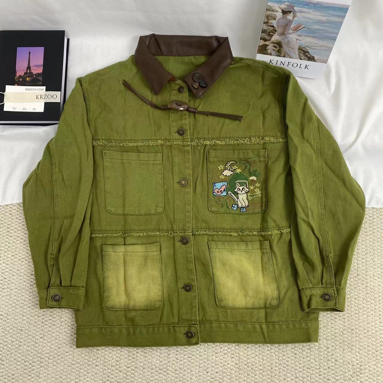 Embroidered Brushed Denim Jacket