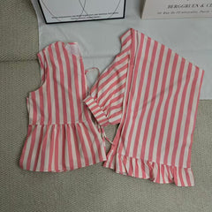 V-neck striped lace-up pants casual suit