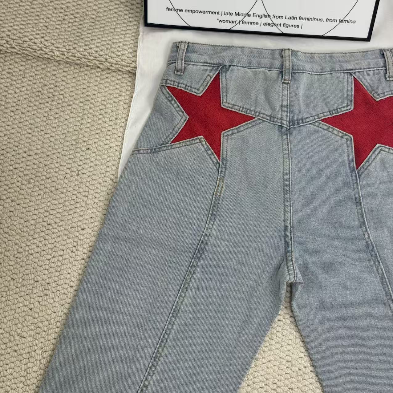 Straight-Leg Star-Patterned Floor-Length Trousers