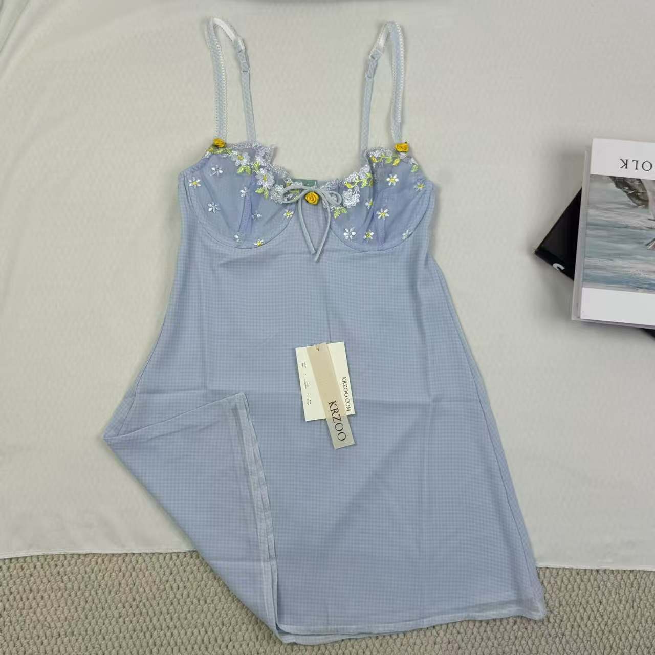 Floral embroidered lace satin bandeau dress