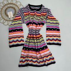 Rainbow-striped pullover mid-length sweater