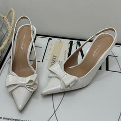Pointed bow high-heeled shoes
