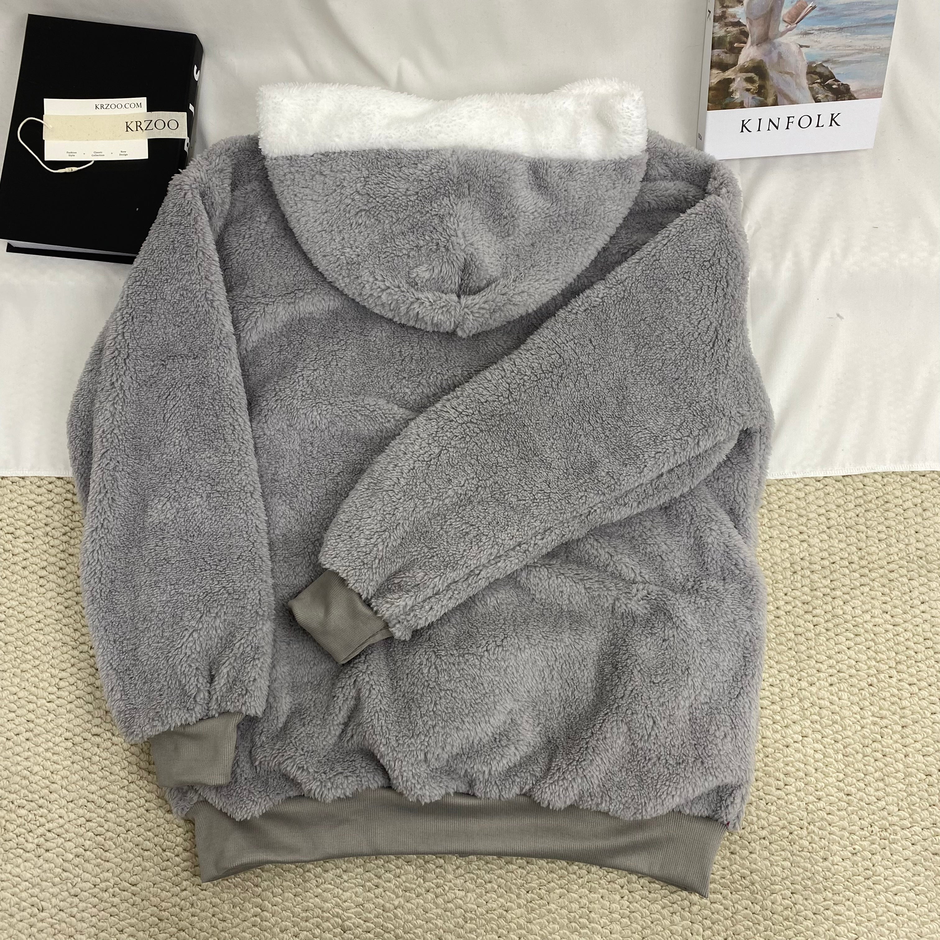 Loose-Fitting Plush Zip-Up Jacket