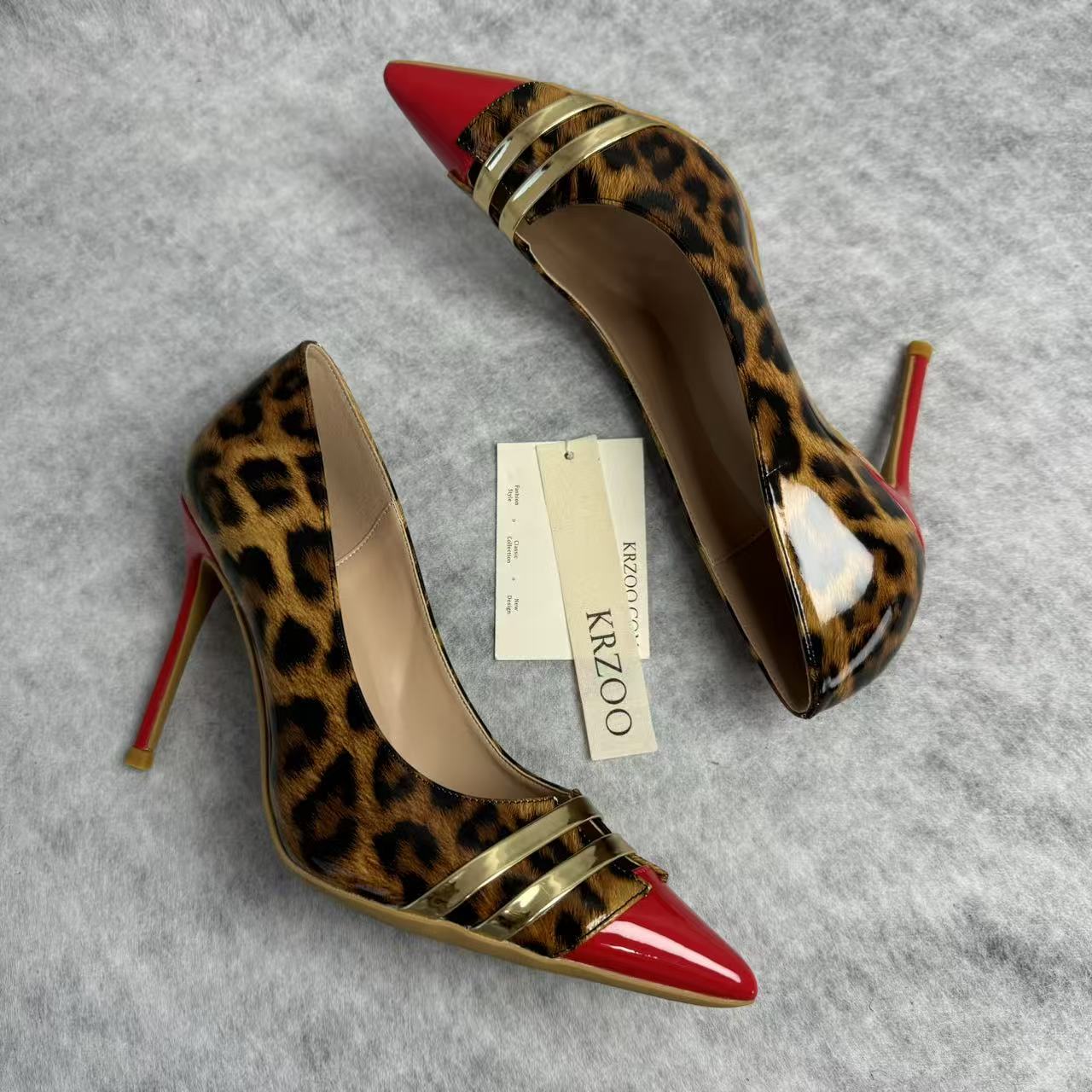 Leopard print patchwork pointed-toe high heels