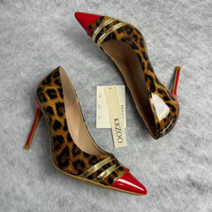 Leopard print patchwork pointed-toe high heels