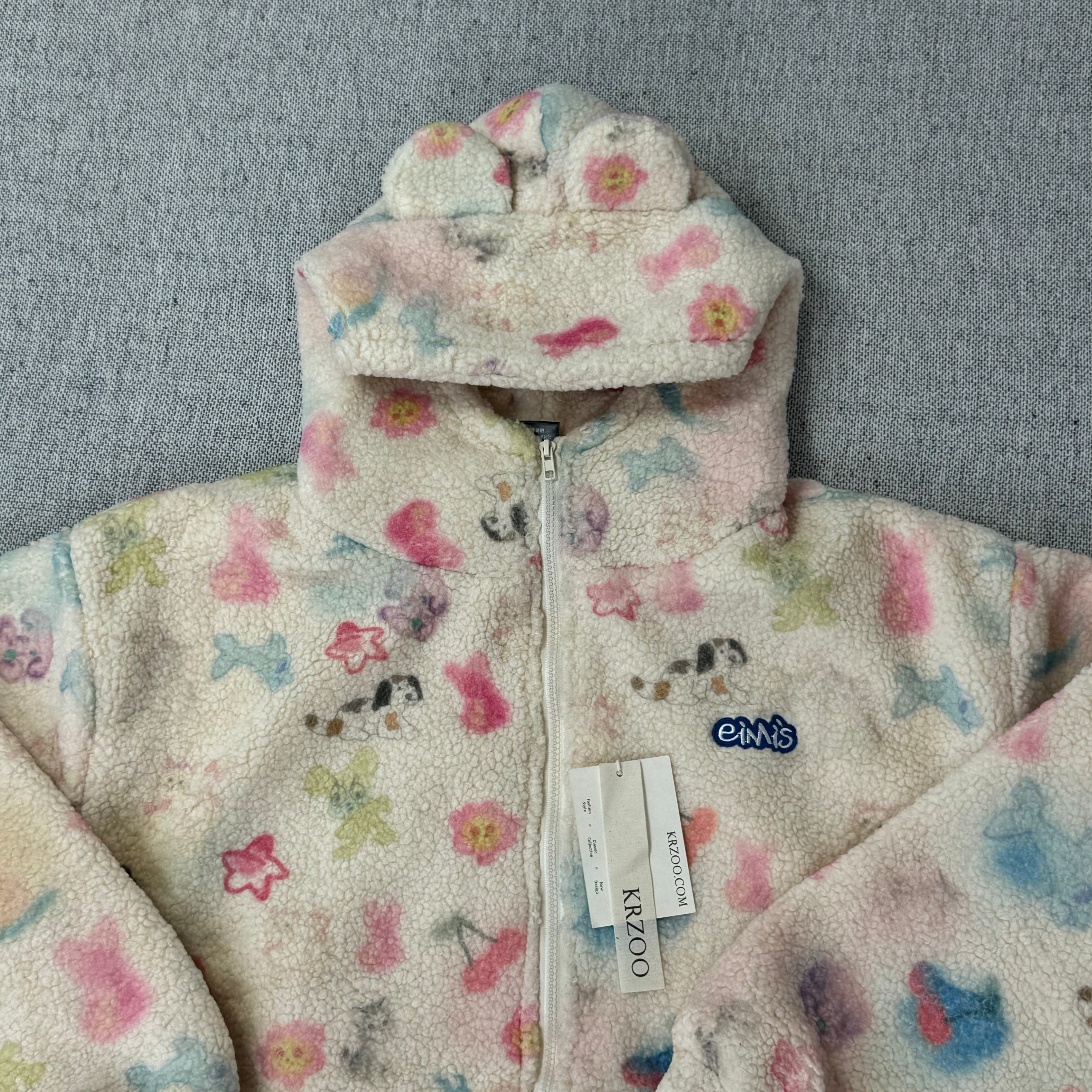 Cute graffiti lamb fur coat