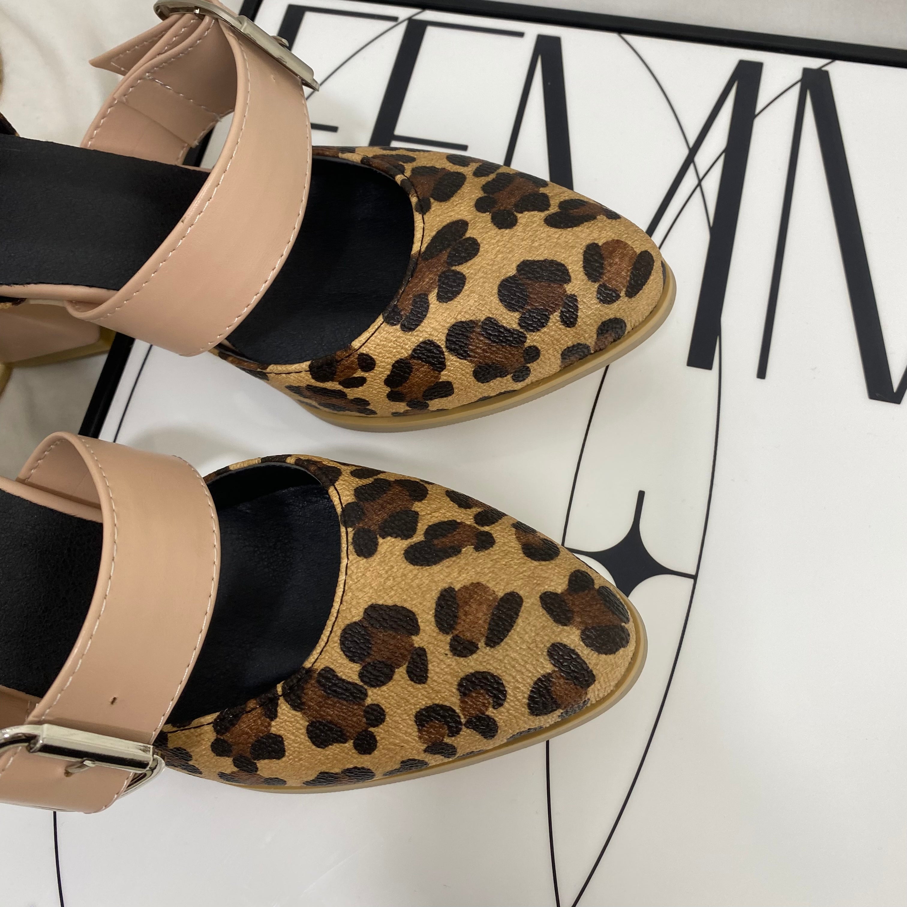 Leopard Print Sandals With Belt Buckle
