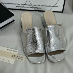 Mesh Chunky Heeled Open-Toe Sandals