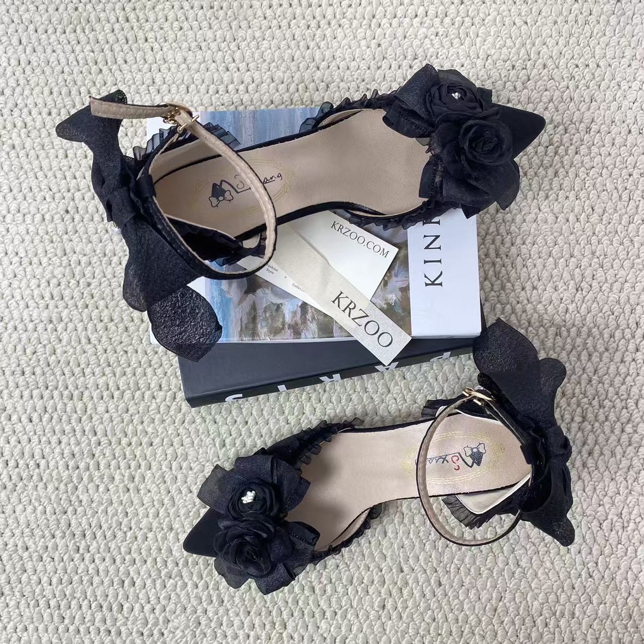 Black wedding high heels with pointed toes