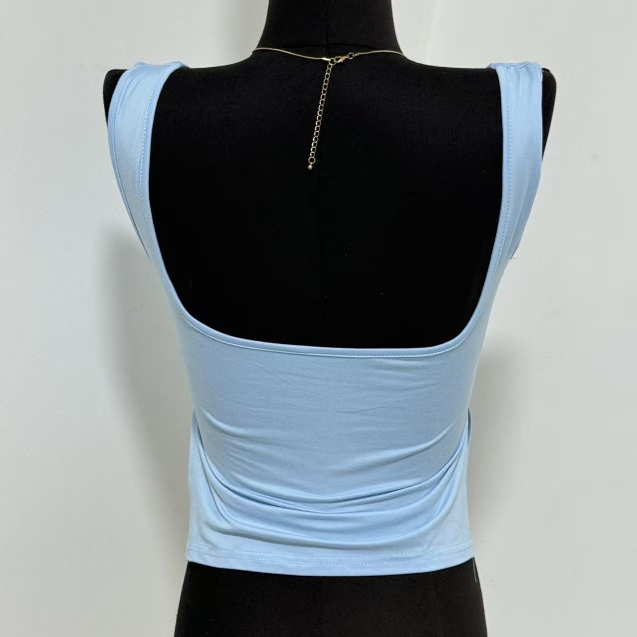 Square-Neck Slit Double-Layer Vest