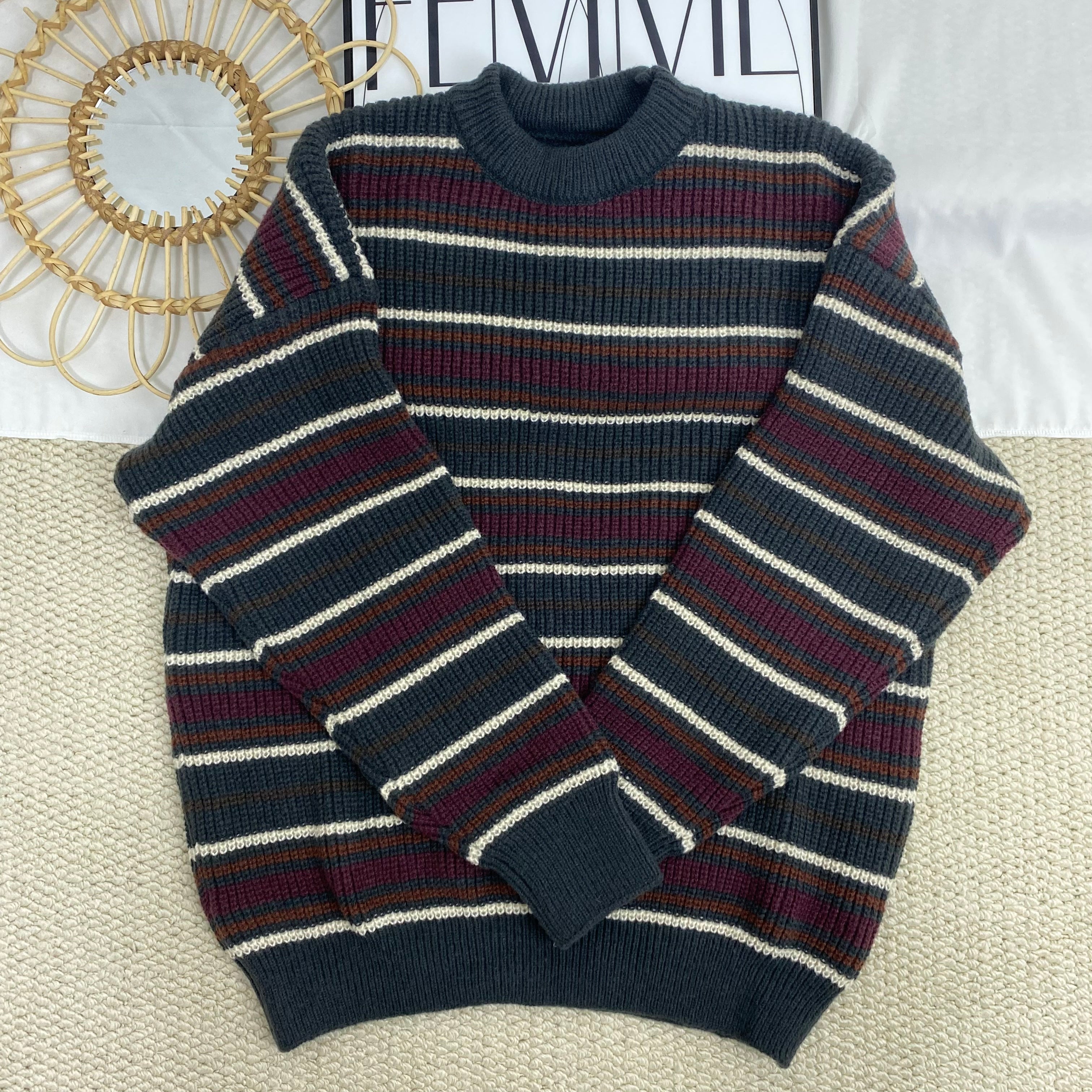 Retro Contrast Striped Sweater