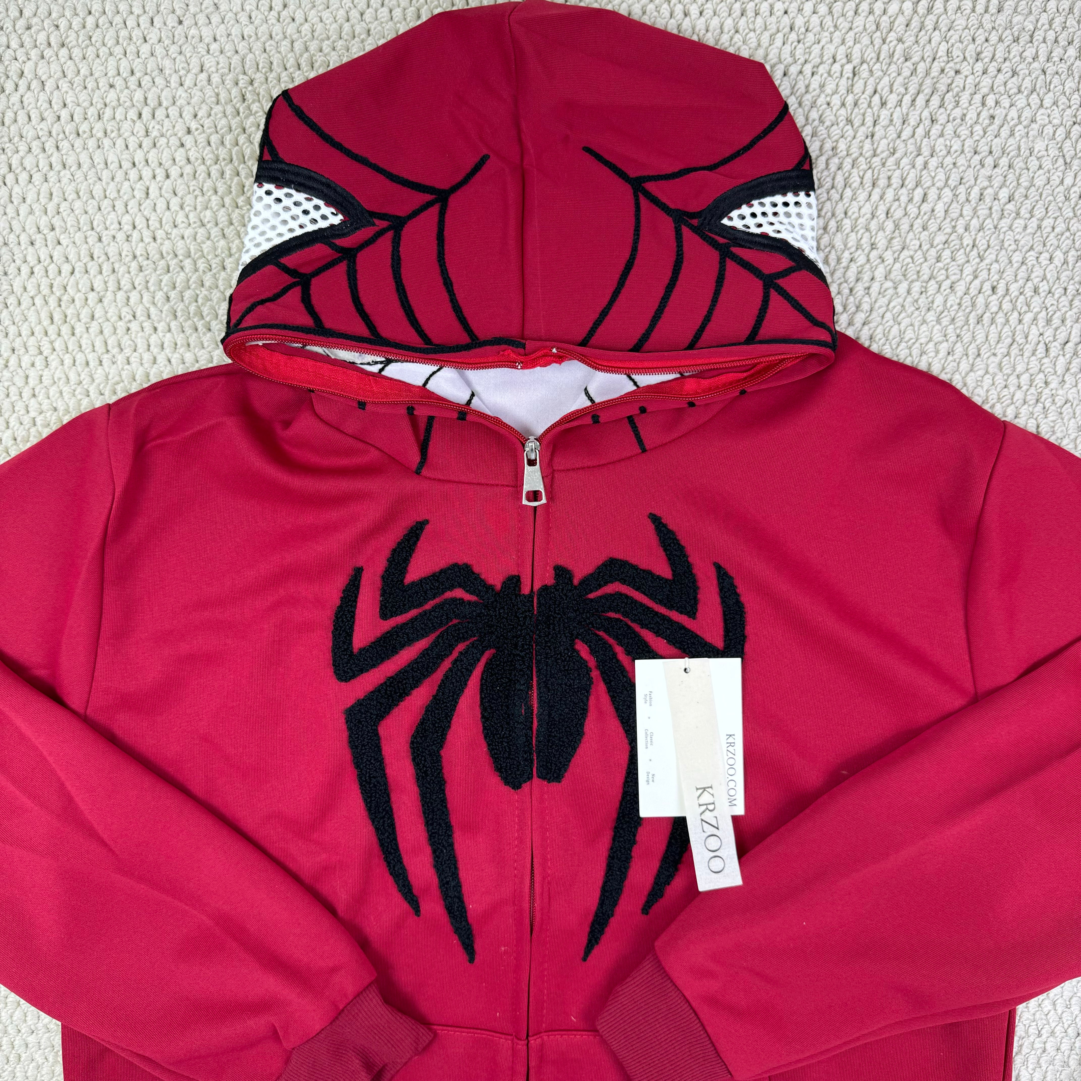 Zipper-print spider hooded coat