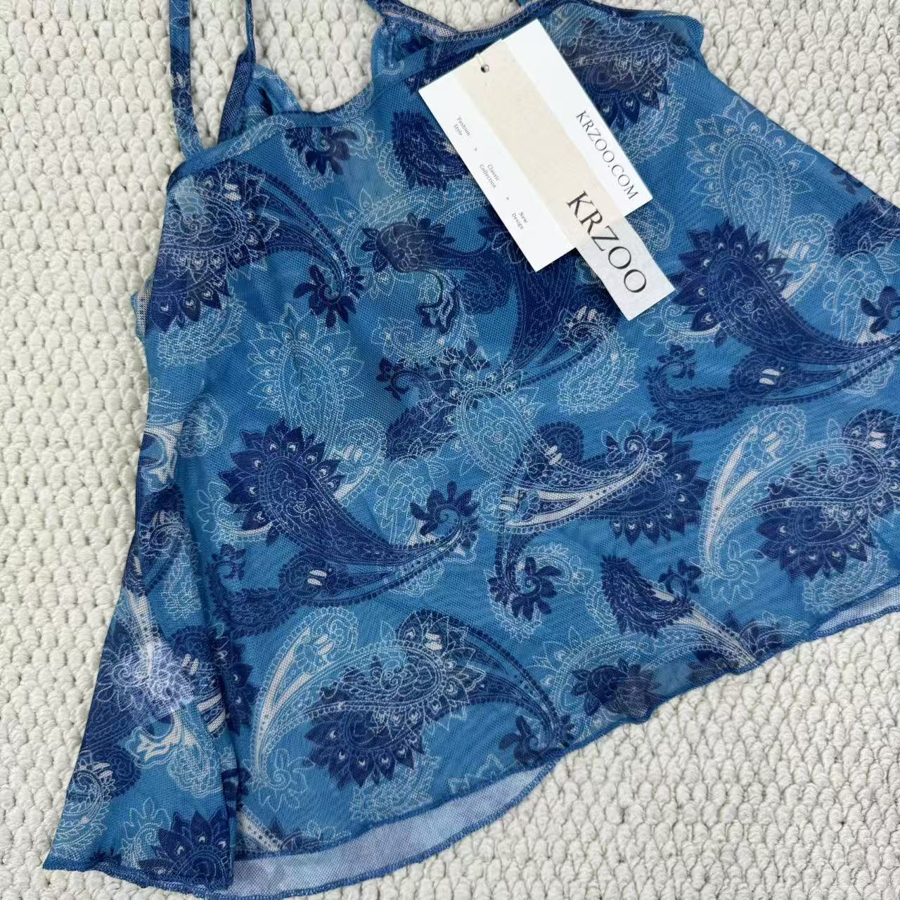 Strapless sheer mesh printed babydoll top