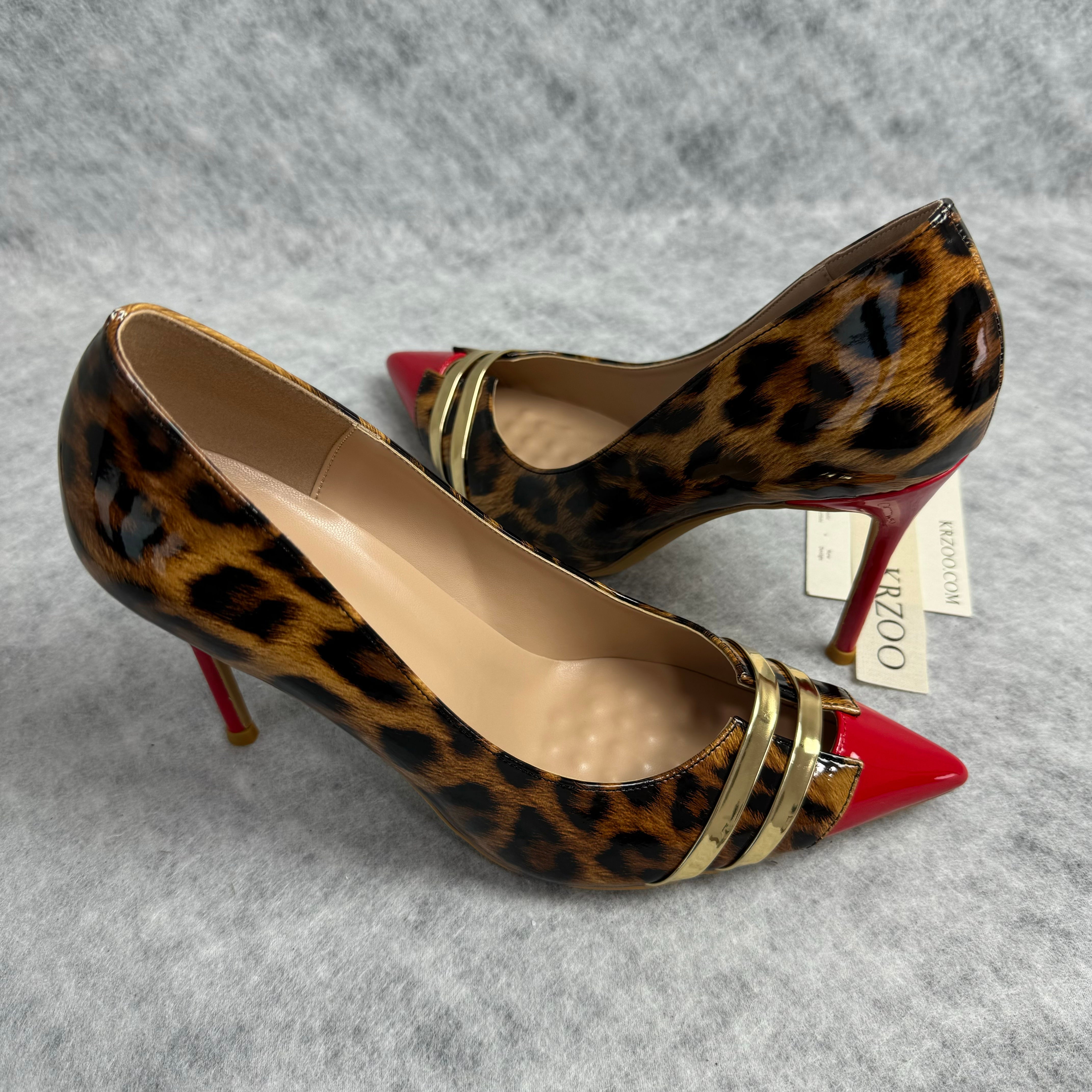 Leopard print patchwork pointed-toe high heels