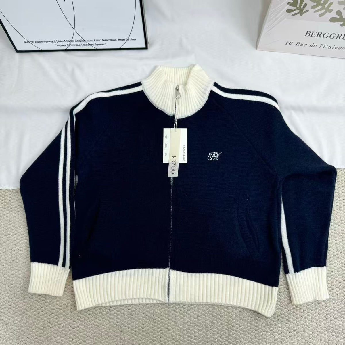 Color-block Long-sleeve Stand-collar Sweater