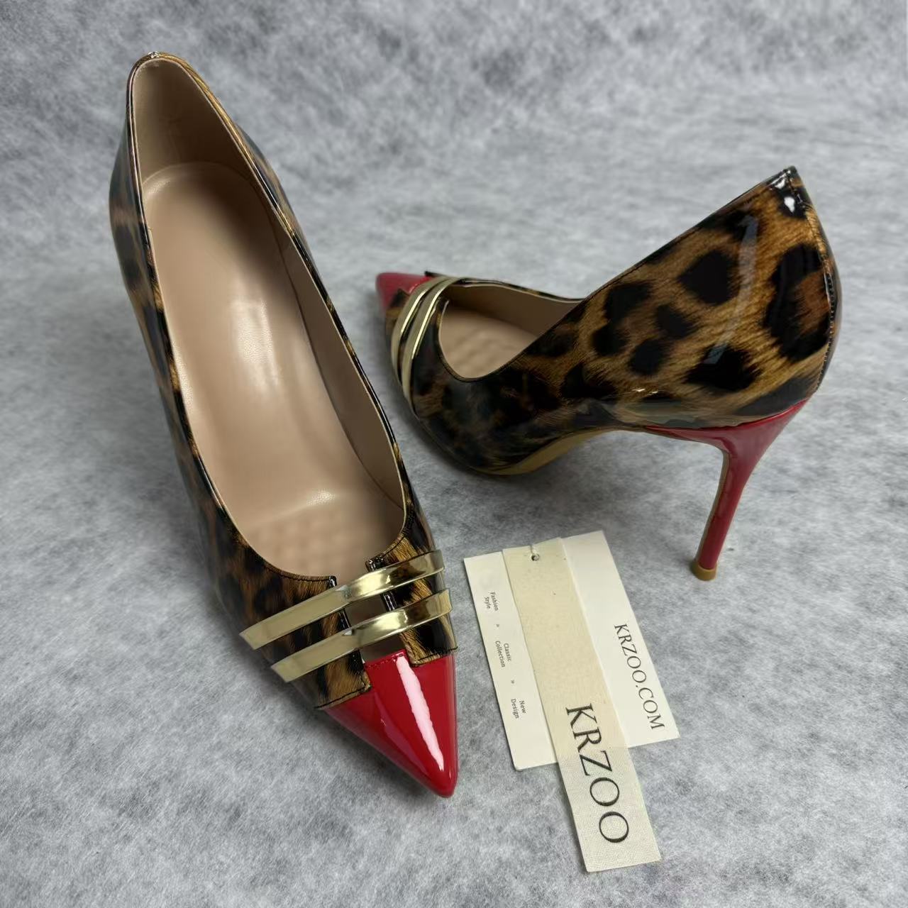Leopard print patchwork pointed-toe high heels