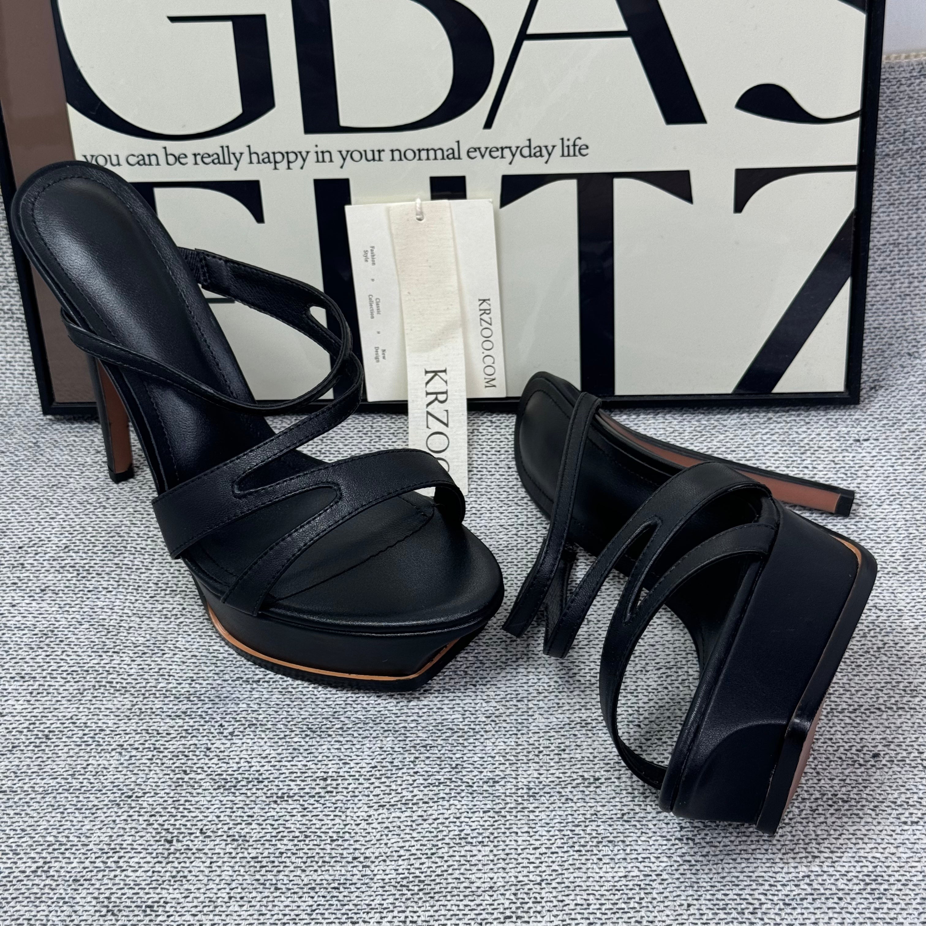 Waterproof platform leather high-heeled shoes