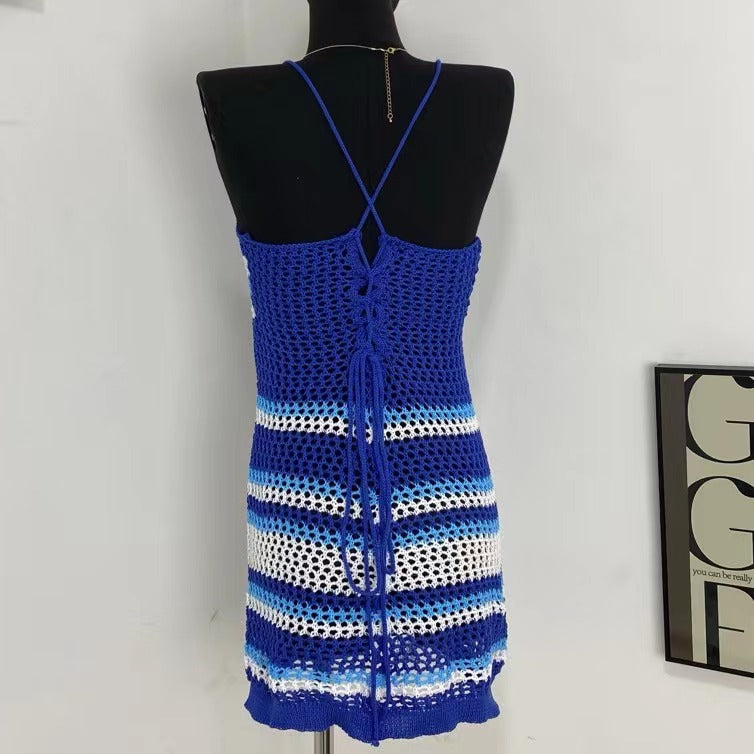 Striped Backless Maxi Dress